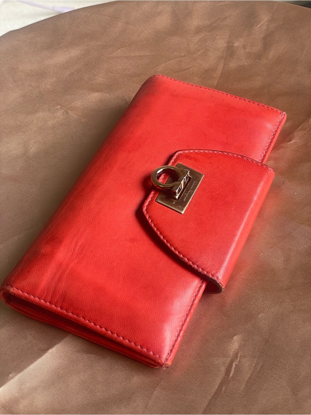 Salvatore Ferragamo Red Leather Wallet with Gold Accent